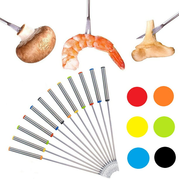Stainless Steel Fondue Forks 6Pcs 9.5in Colorful Handle Pot Forks Kitchen Tool Tableware for Cheese Meat Chocolate Dessert